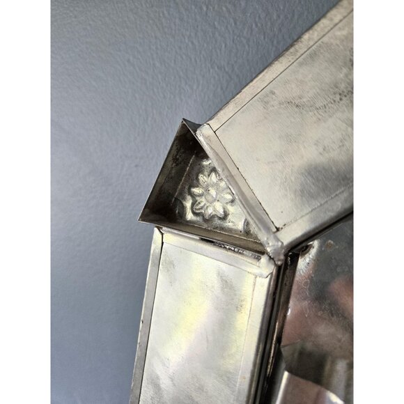 Mexican Punched Tin and Talavera Tile Octagonal Frame Floral Folk Art Boho Decor - Picture 5 of 8